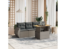 Vidaxl 5 Pcs Conjunto Sofás De Jardim C/ Almofadões Vime Pe Cinzento