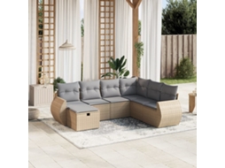 Vidaxl 7 Pcs Conj. Sofás Jardim C/ Almofadões Vime Pe Bege Misturado