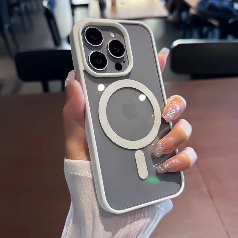 (iphone 12 Blanco) Funda Protectora Transparente Con Bisel Suave Y Carga Inalámbrica Magnética
