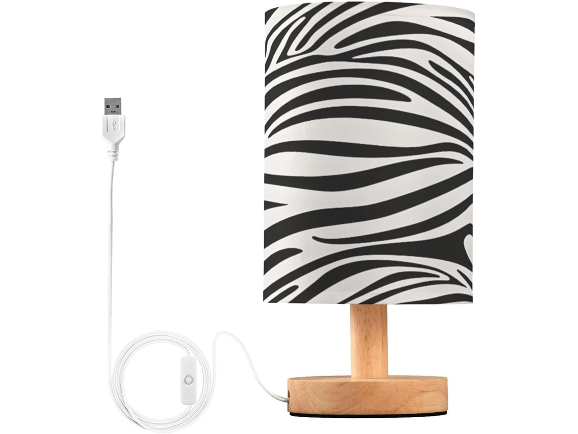 Abajur De Cabeceira Com Estampa Zebra Para Quarto, Luminária De Cabeceira Led, Luminária De Leitura Com Portas Usb E