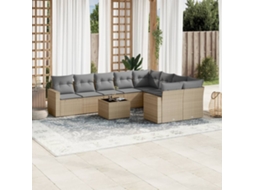 Vidaxl 10 Pcs Conjunto De Sofás P/ Jardim Com Almofadões Vime Pe Bege