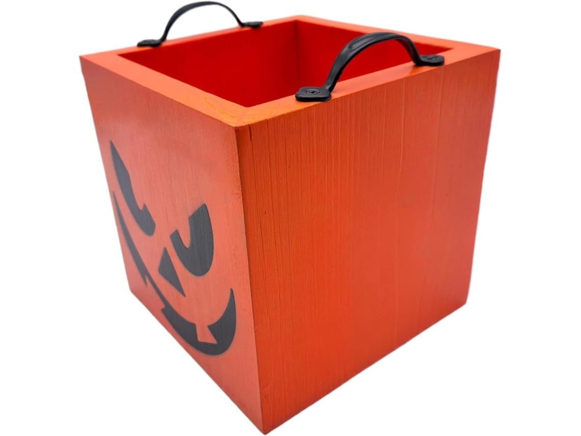 Caixa De Doces De Halloween - Recipiente De Madeira Para Doces De 17,7 Cm (6,97 Polegadas)