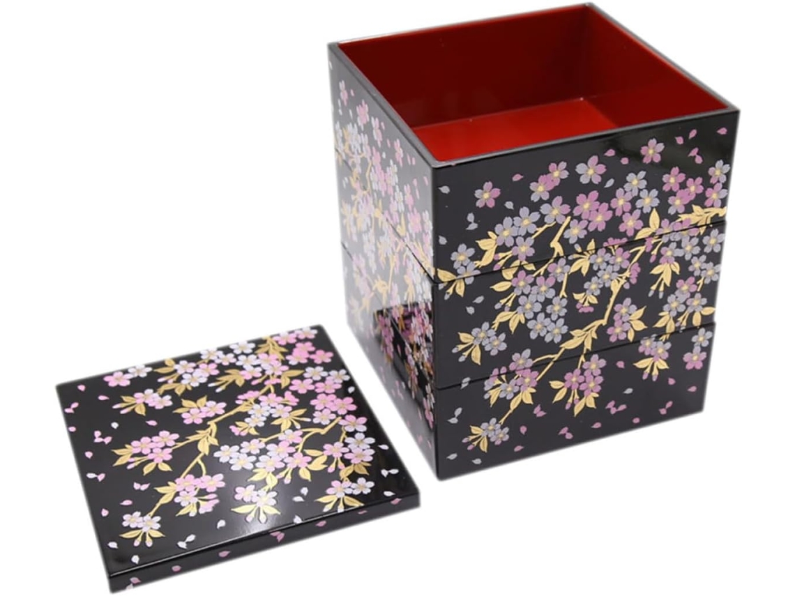 Lancheira Bento Tradicional Japonesa Hohopeti, Em Abs, Com Estampa De Flor Cerejeira, Três Camadas, Grande Capacidade E