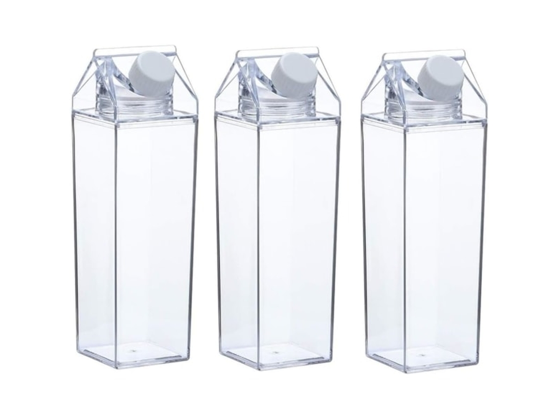 Pacote Com 3 Garrafas De Água Para Leite, Transparente, Quadrada, Garrafa De Leite De Plástico  Slowmoose