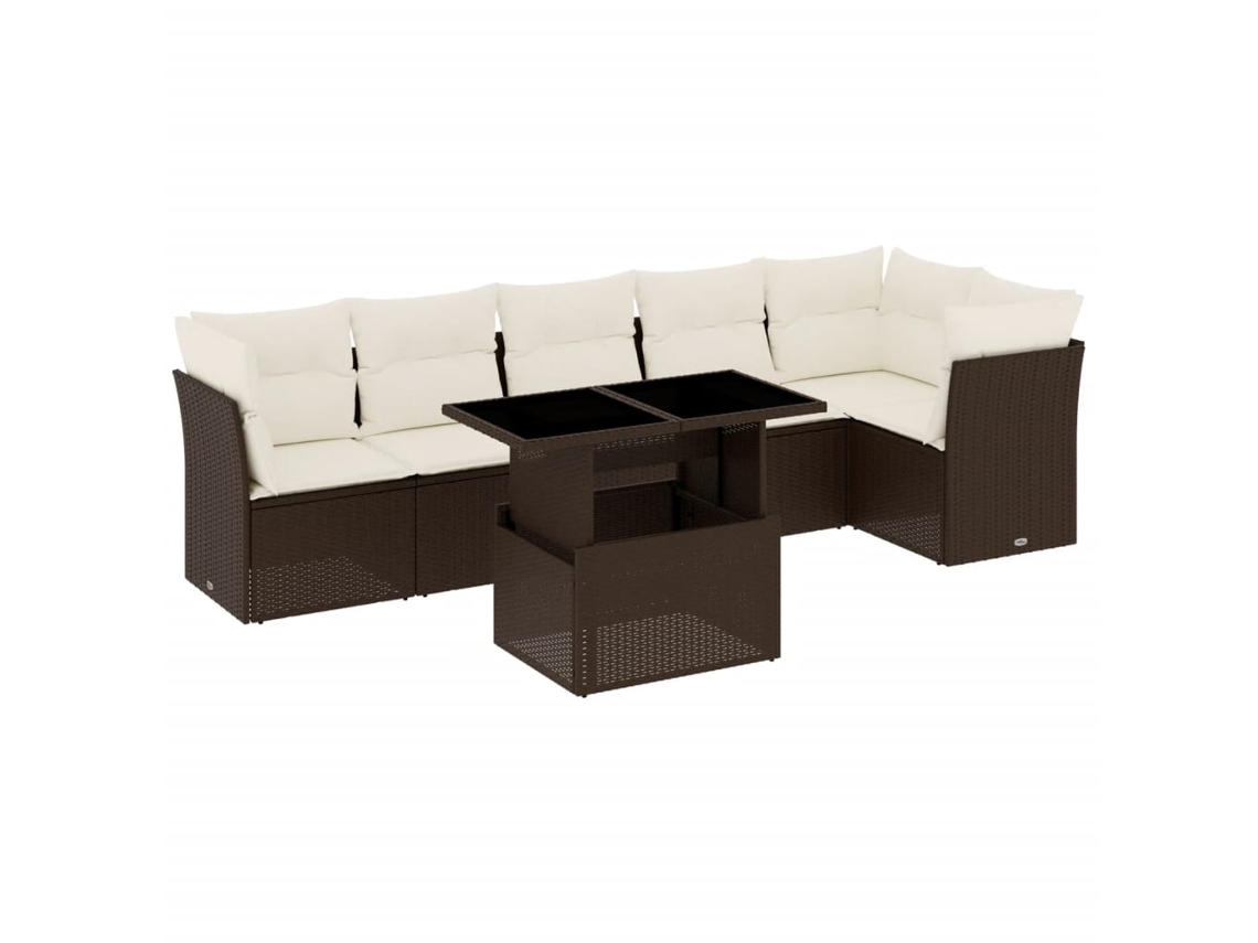 Conjunto de 7 Sofás de Jardim com Almofadões Vime Pe Castanho MAISON EXCLUSIVE (7 pcs)