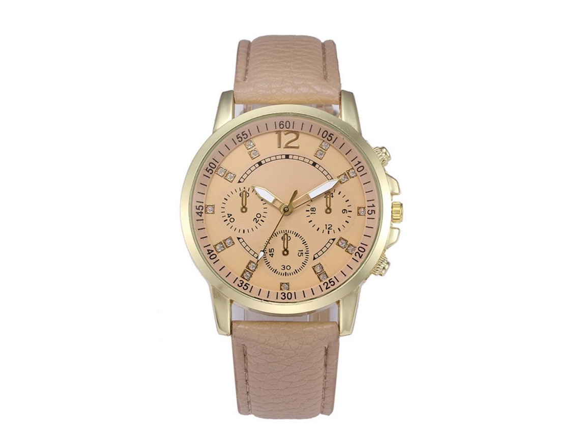 Relógio masculino de quartzo com pulseira de couro PU, mostrador dourado de três ponteiros, estilo fashion (rosa claro)