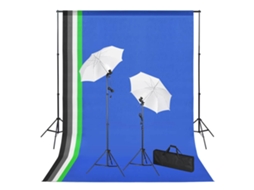 Vidaxl Kit Estúdio De Fotografia Com Fundos Iluminação E Sombrinhas