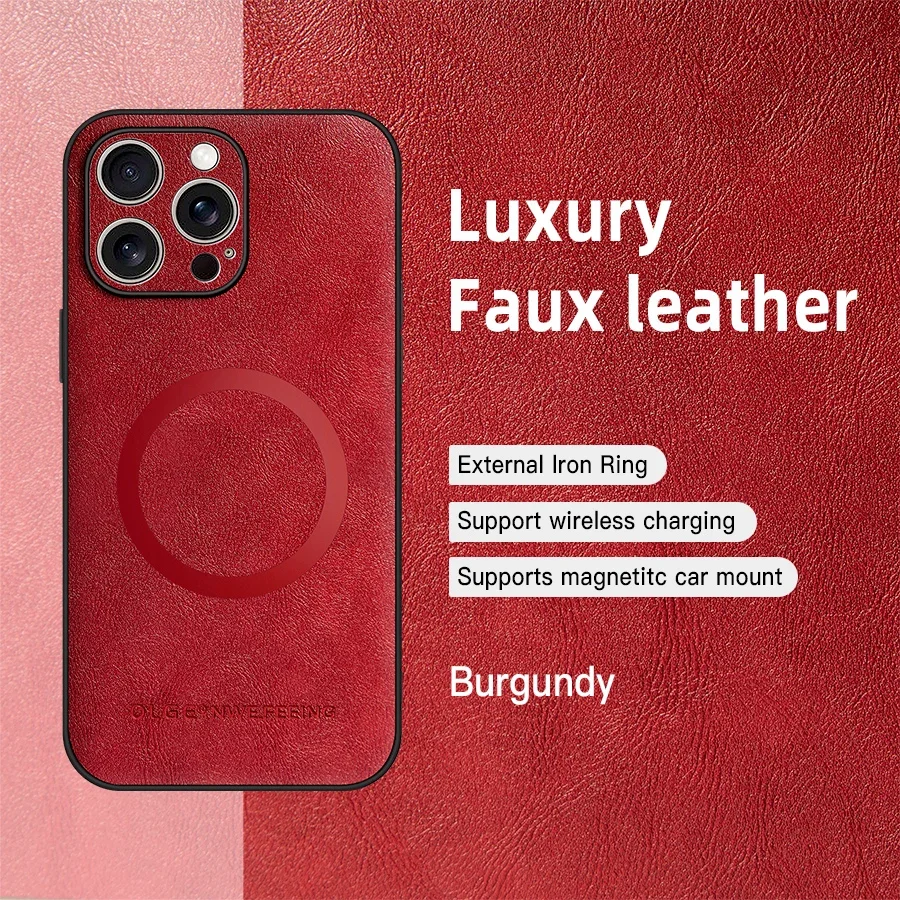Capa Para Iphone 14 Plus Vermelha Com Carregamento Sem Fio Magsafe, Capa Protetora Magnética Em Couro.