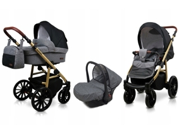 Carrinho de Bebé Multifuncional BABYLUX ASPERO 3 Em 1 -Grey flex black - Ajustável e dobrável Construção leve em alumínio Reversibilidade - Acessórios
