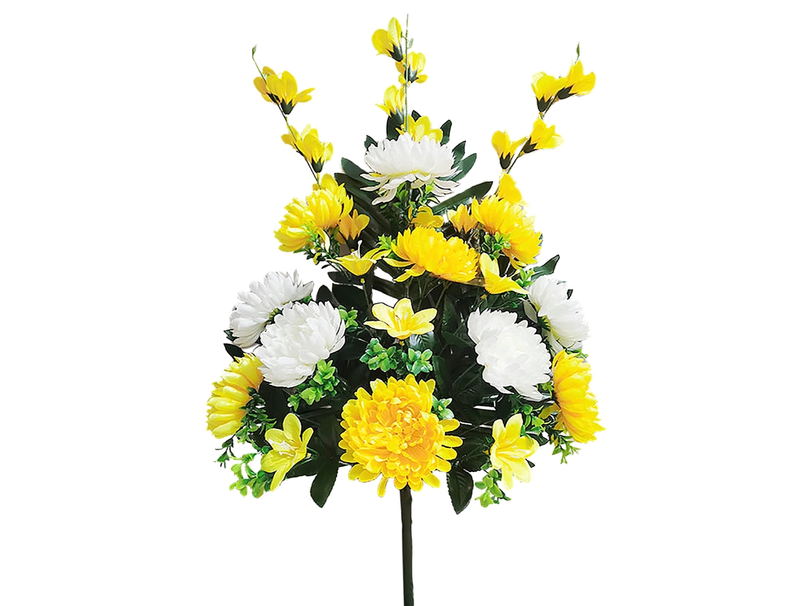 Laxiscreed Arranjo De Flores Para Funeral Com Crisântemo Amarelo E Branco, 19 Cabeças, Transporte Seguro