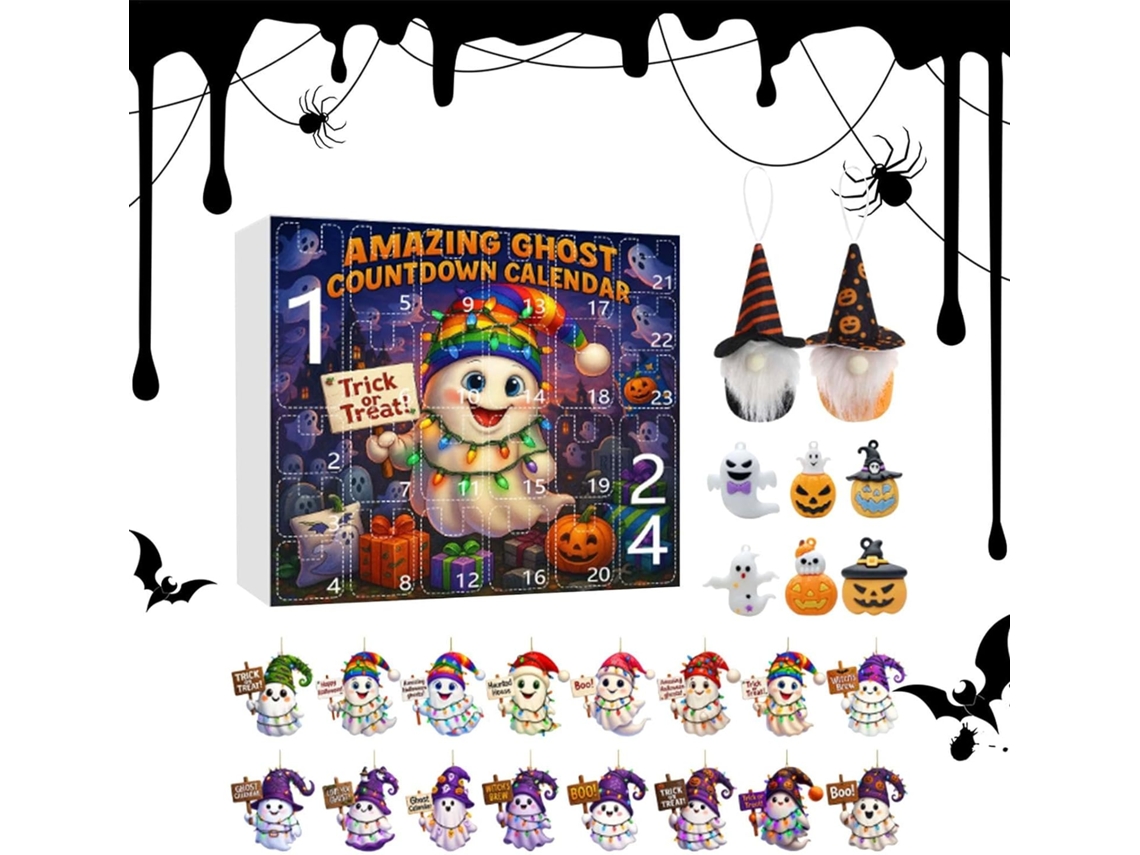 Calendário do Advento de Halloween com 24 dias, árvore de Natal em acrílico 2D para decoração de festas infantis e