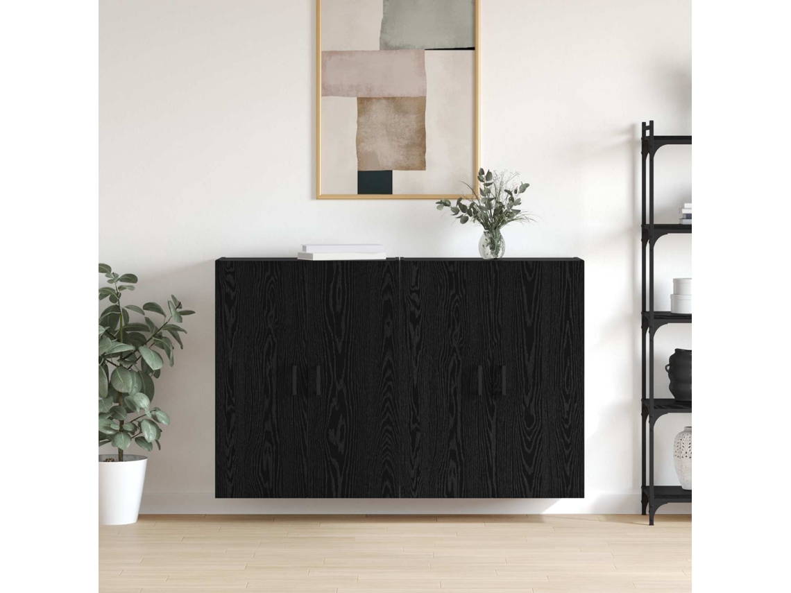 Vidaxl Armário De Parede 2 Pcs Carvalho Preto 69,5 X 34 X 90 Cm