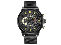 Relógio masculino Naviforce, pulseira de malha, calendário, quartzo, à prova d'água, amarelo