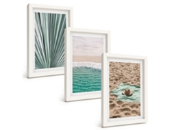 Pinturas Murais Modernas Vistas De Férias Na Praia E No Mar Moldura Branca Fotos Para O Escritório Espelharte (3 Peças 20x30 Cm)
