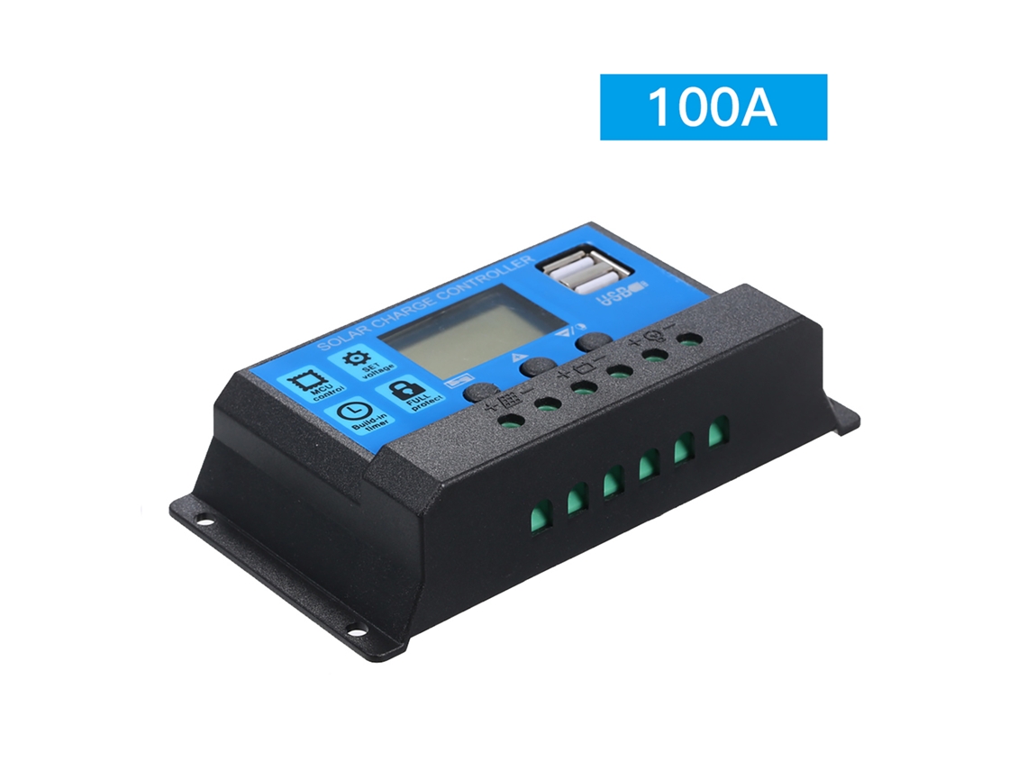 Controlador de Carga Solar Pwm Inteligente 12v/24v 100a com Usb 5v 2.5a Regulador