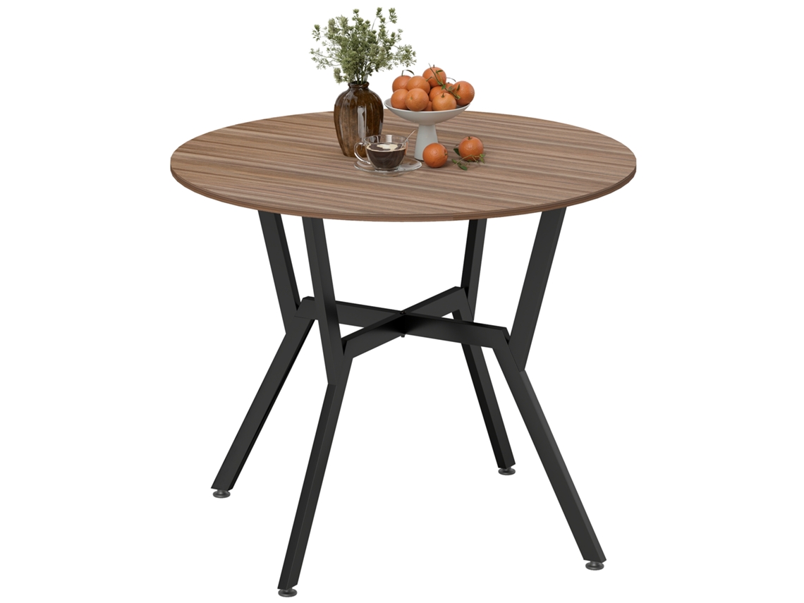 Mesa de Jantar Redonda Estilo Industrial com Tampo de Madeira e Estrutura de Aço Ø90x76 Cm Marrom Ge