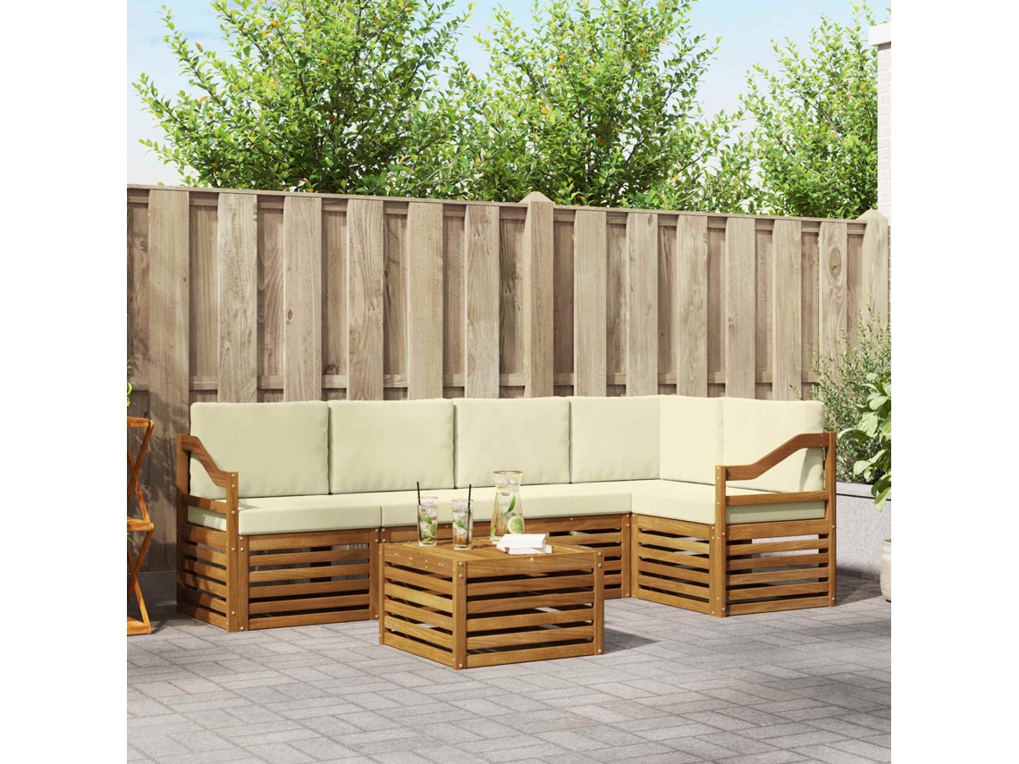 Vidaxl Conjunto De Sofá Sectional Com Almofada 6 Pcs Natural E Creme