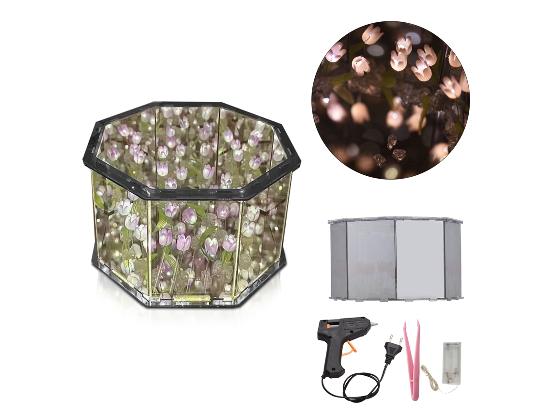 Lâmpada de Tulipa Diy 2 em 1 Espelho Octogonal Luz de Noite Artesanal Decorativa Presente
