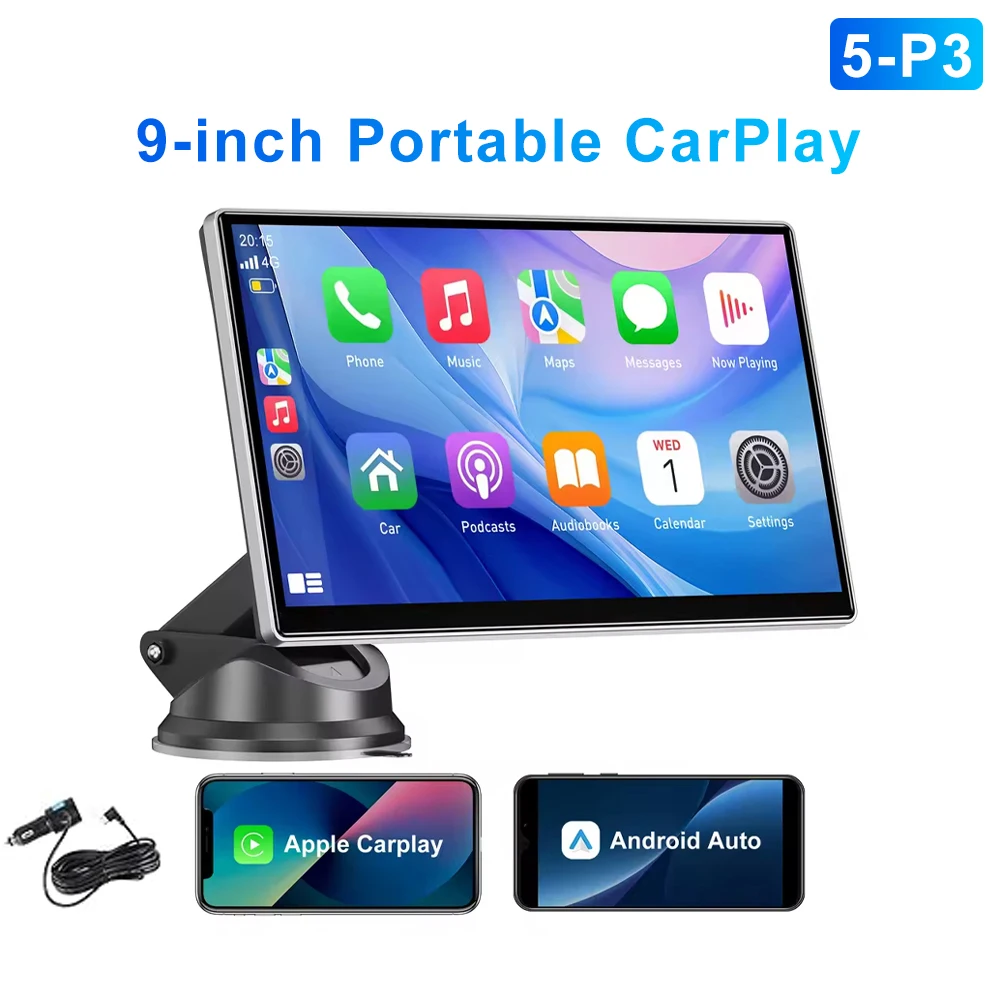 (pad) Sistema Multimídia Portátil Sem Fio Carplay Para Carro, Tela Ips De 7 A 9 Polegadas Bluetooth