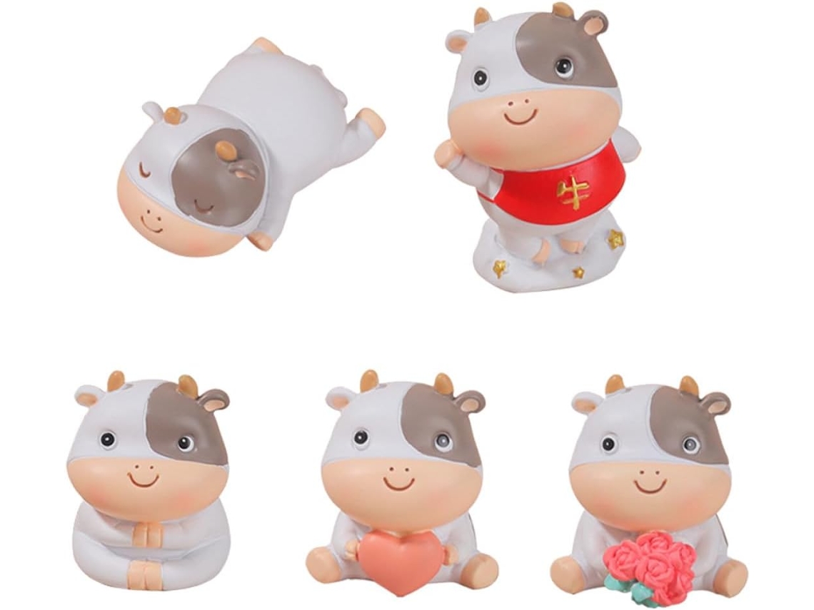 Conjunto 5 Miniaturas Decorativas Vacas Resina Tamanho Pequeno Enfeite Decoração Micro Paisagens Estilos GOKOCO