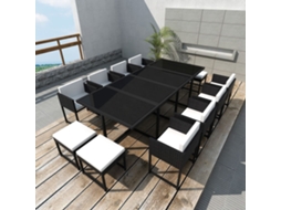 13 Pcs Conjunto Jantar Externo Com Almofadões Vime Pe Preto Dkd Home Decor