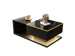 Mesa Centro Preta Brilho 90cm Vidro Led Sala Moderna Mesa Lateral