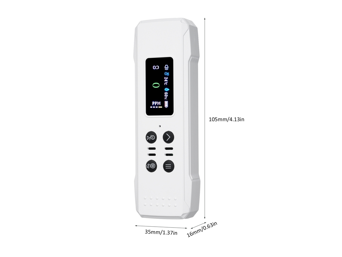 Detector De Monóxido De Carbono Portátil Com Sensor Eletroquímico E Bateria De 800mah