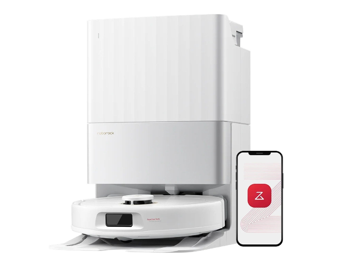 Aspirador Robô Roborock Qrevo S5V, 12000 Pa, FlexiArm Edge Mopping, Sistema Anti-Emaranhamento Duplo, Prevenção Inteligente de Obstáculos, Elevação de Mop de 10 mm, Lavagem e Secagem Automáticas, Esvaziamento e Recarga Automáticos, Branco