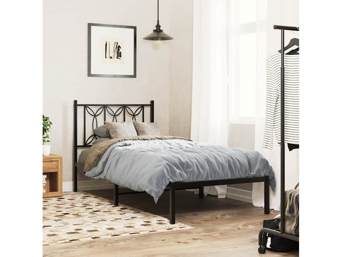 Vidaxl Estrutura De Cama Com Cabeceira 90x190 Cm Metal Preto