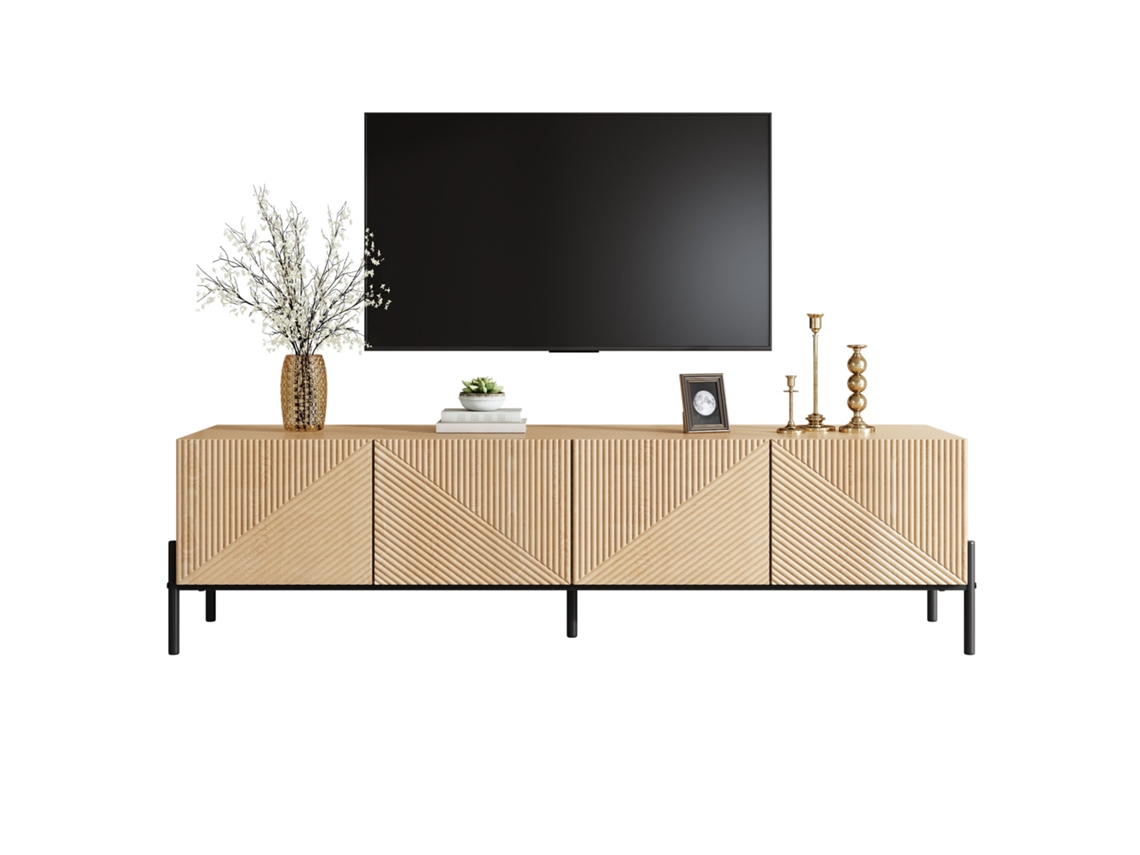 Rack Tv Moderno com 4 Portas e Design Geométrico 3d para Sala