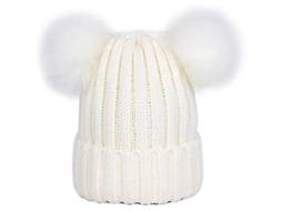 2026 gorro de Pelo Doble Pompon para Mujer Invierno Moda Coreana Tejido Elástico Gorro de Lana Falso Zorro 2 Piezas
