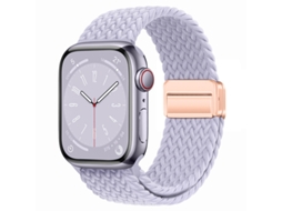 Pulseira magnética trançada em nylon para Apple Watch Series 10, design elástico arco-íris, Roxo Névoa, 44 45 46 49mm