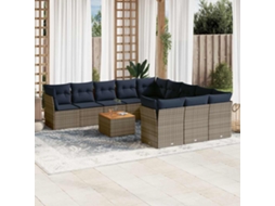 Vidaxl 12 Pcs Conjunto Sofás P/ Jardim C/ Almofadões Vime Pe Cinzento