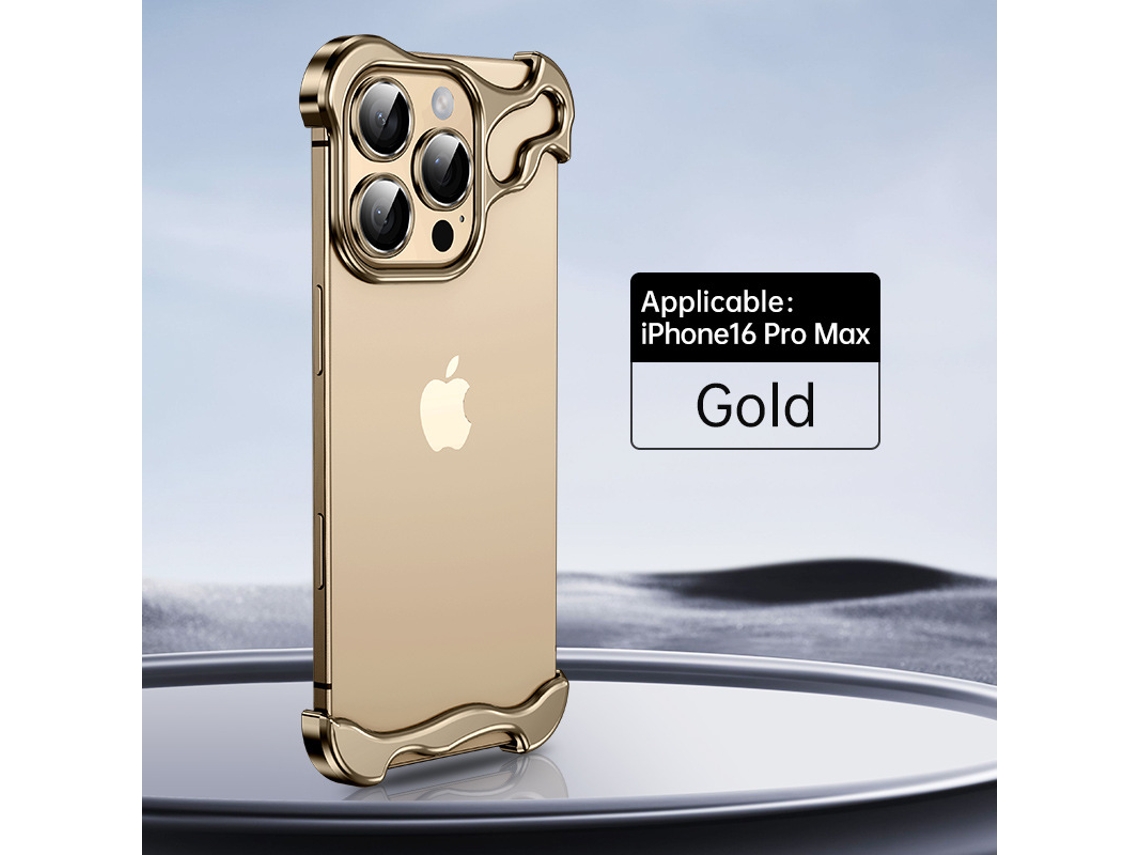 Capa Ultrafina Sem Bordas Com Cantos De Metal E Protetor De Lente Para Iphone 16 Pro Max -ouro Rosa