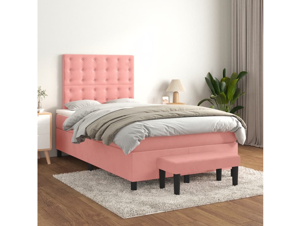 Vidaxl Cama Boxspring Com Colchão 120x200 Cm Veludo Rosa