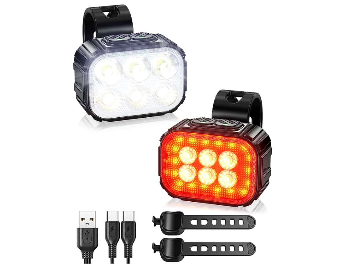 Conjunto Luz Bicicleta 6leds 20modos 38h Ipx6 Pretas Yizhood