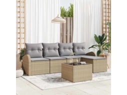 Vidaxl Conjunto De Sofás Com Almofada 6 Pcs Bege E Cinza Claro Vime Pe