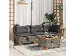 Sofá De Jardim 3 Lugares Com Almofadões Vime Pe Cinza Dkd Home Decor