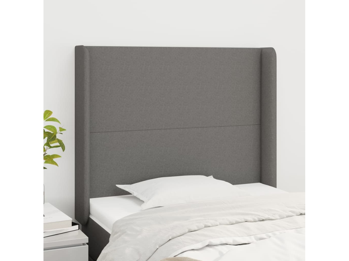 Vidaxl Cabeceira Cama C/ Abas Tecido 103x16x118/128 Cm Cinzento-escuro