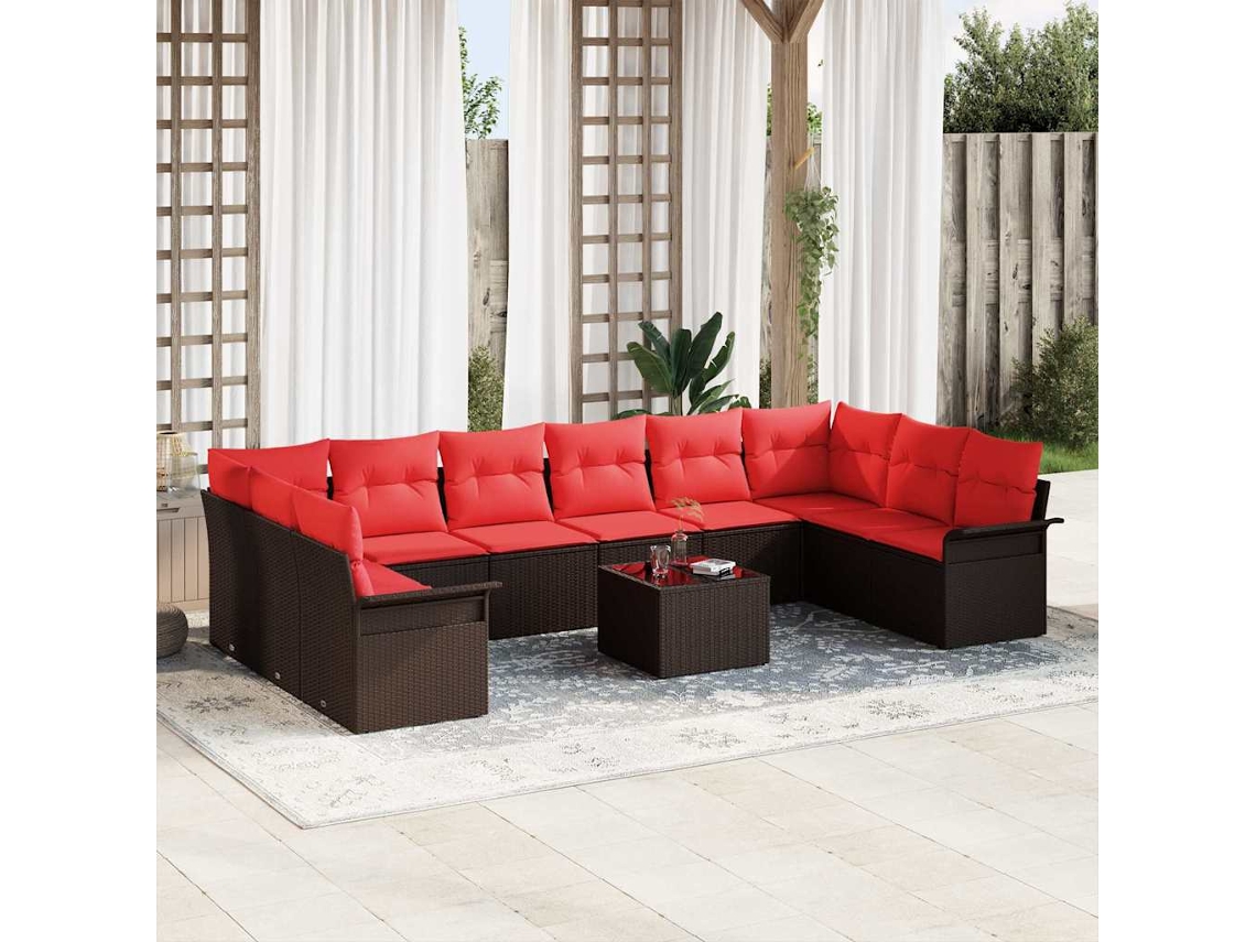 Vidaxl Conjunto de Sofá de Jardim com Almofada 11 Pcs Castanho Vime Pe