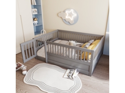 Cama Infantil 140x200cm Madeira Com Grade Porta Cinza