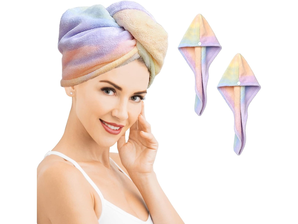 Pacote Com 2 Toalhas De Microfibra Para Cabelo De 65 X 25 Cm, Secagem Rápida, Arco-íris