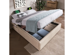 Lit Rembourré Double 160x200 Cm Sans Tête, Usb c, Sommier, Lin VSOGA