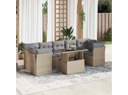 Vidaxl 8 Pcs Conjunto De Sofás P/ Jardim Com Almofadões Vime Pe Bege
