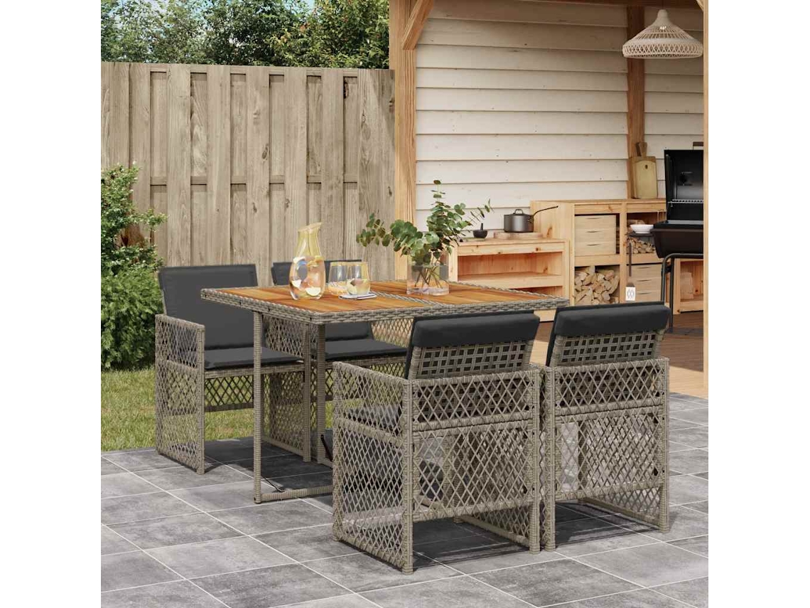 Vidaxl 5 Pcs Conjunto De Jantar P/ Jardim C/ Almofadões Vime Pe Cinza