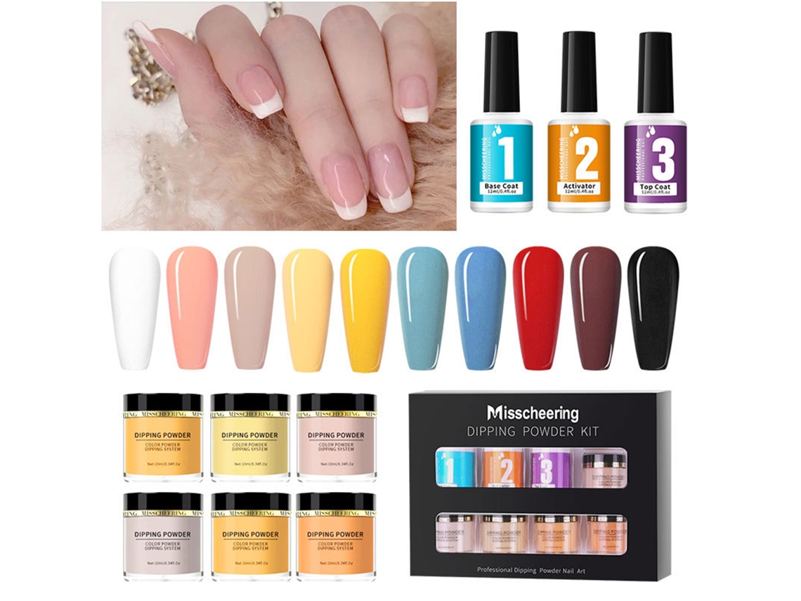 Kit Inicial de Pó para Unhas Rebe Misscheering, 6 Cores com Base e Top Coat, Sem Necessidade de Lâmpada LED, para Salão de Beleza Caseiro