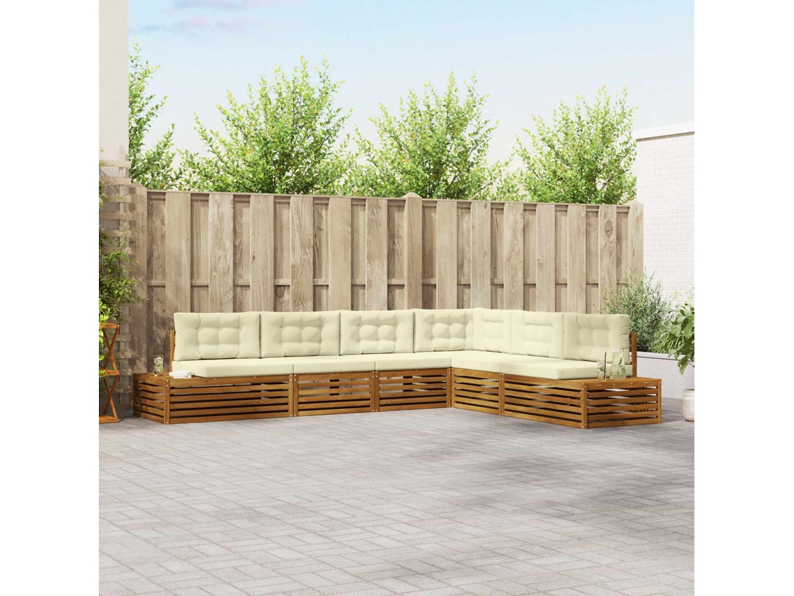 Vidaxl Conjunto De Sofás Para Exterior 6 Peça Natural E Creme