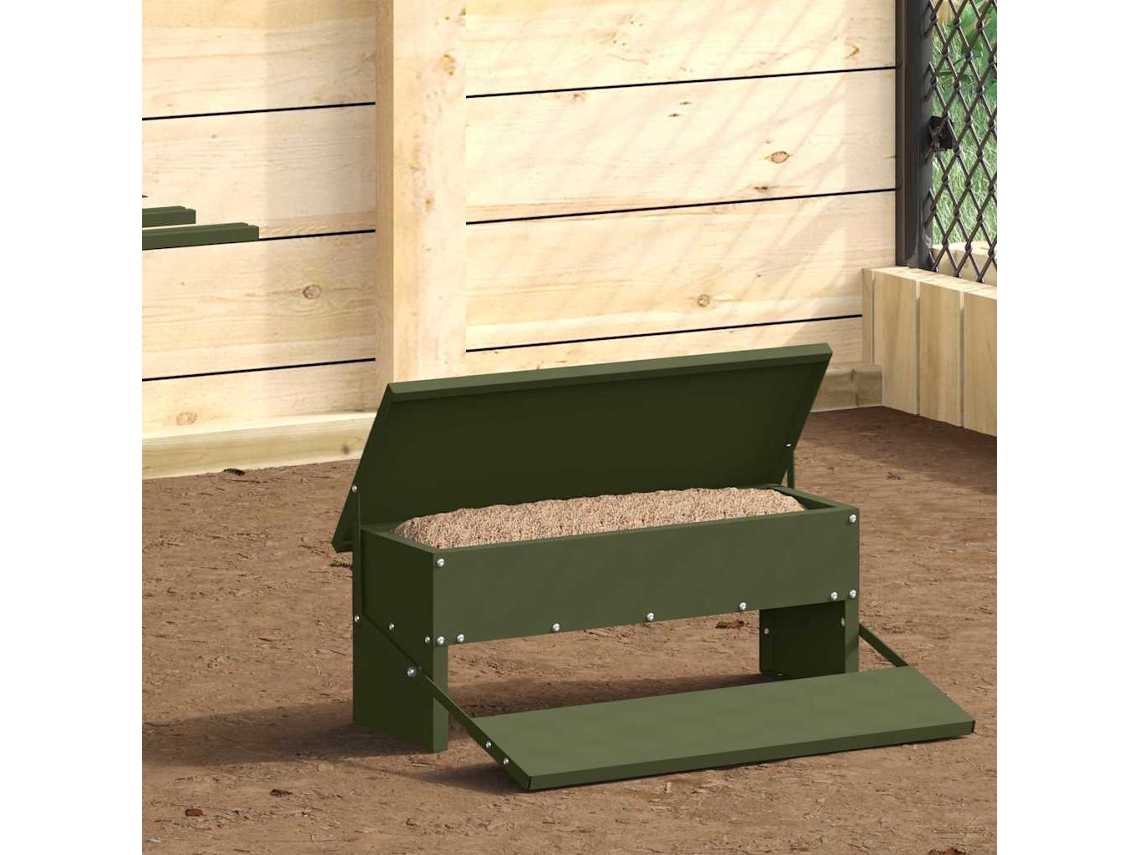 Vidaxl Comedouro De Pedal Para Frango Verde Oliva 48,5 X 39,5 X 19 Cm
