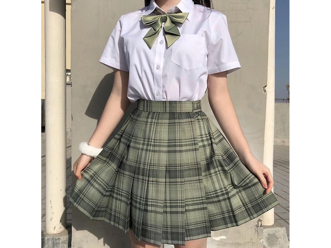 2026 falda Plisada Escuela Japonesa Uniforme Jk Mujer Algodón Cuello Redondo Manga Corta/larga S Bosque de Bambú