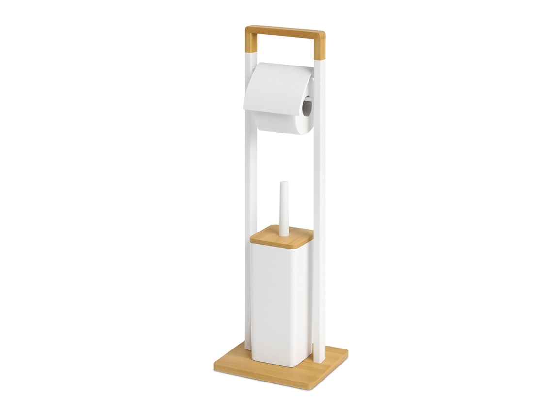 Conjunto Em Bambu Com Porta-rolos E Escova Sanitária